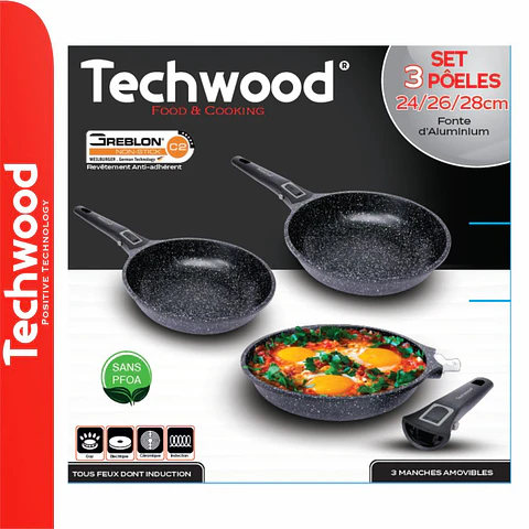 Conjunto 3 Frigideiras Antiaderentes Ø24/Ø26/Ø28cm TECHWOOD