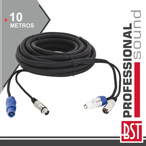 CABO DMX XLR 3P MACHO / XLR 3P FÊMEA + POWERCON 10M BST