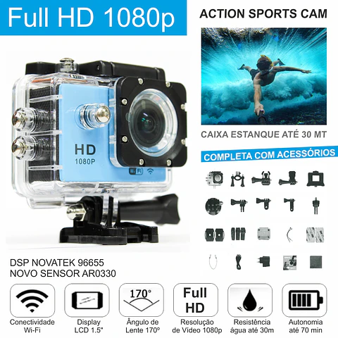 CÂMARA DE AÇÃO WIFI FULL HD 12MP C/ GRAVAÇÃO VÍDEO