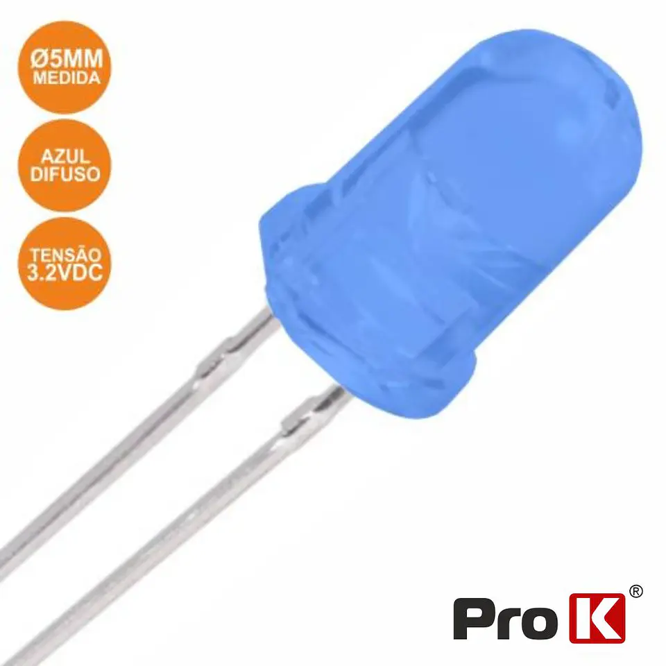 LED 5MM ALTO BRILHO AZUL DIFUSO PROK 1