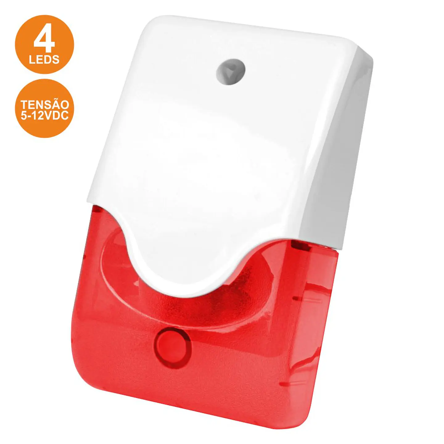 SIRENE E ESTROBOSCÓPIO VERMELHO EM CAIXA C/ 4 LEDS 5-12V 1
