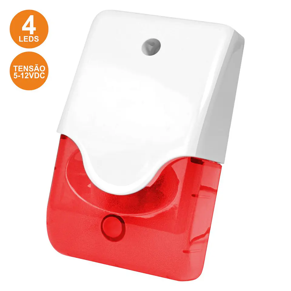 SIRENE E ESTROBOSCÓPIO VERMELHO EM CAIXA C/ 4 LEDS 5-12V 1