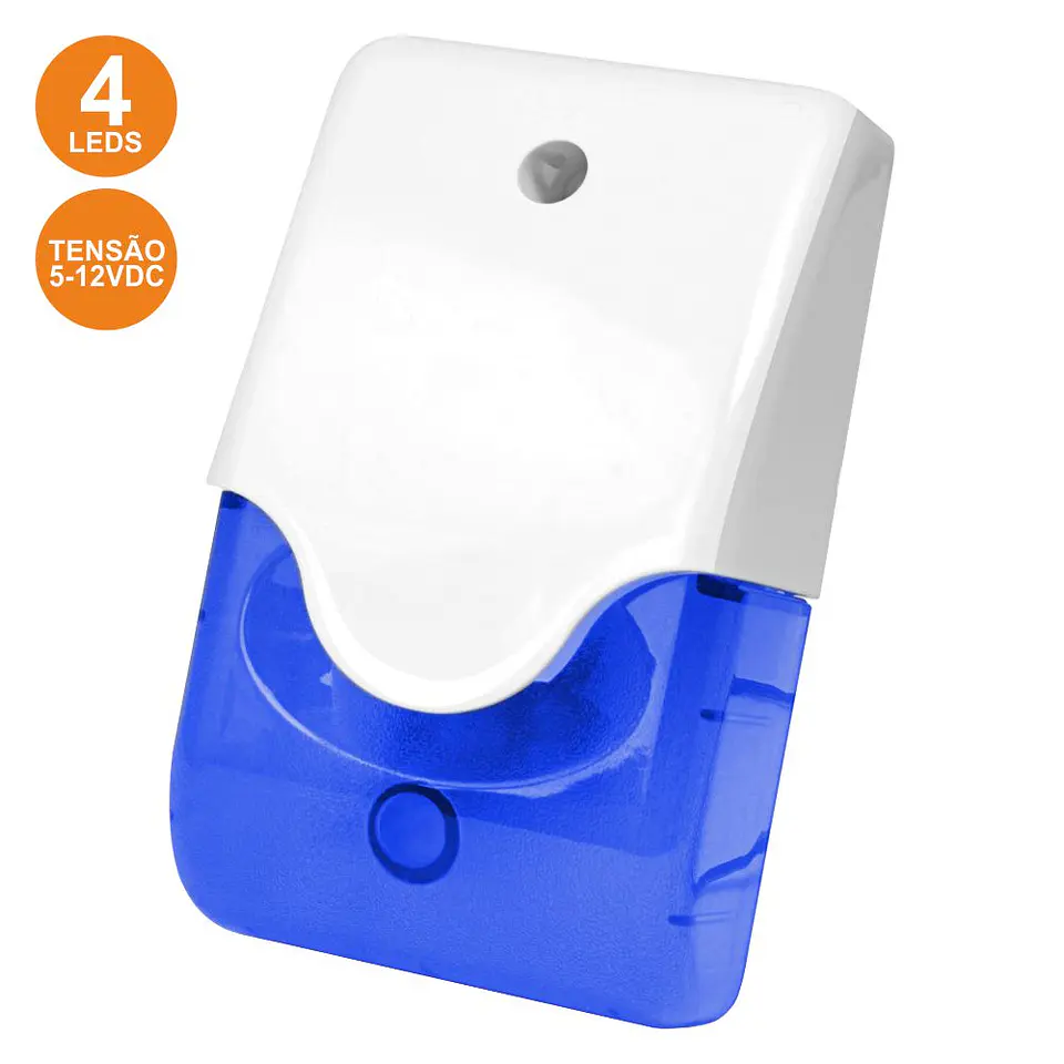 SIRENE E ESTROBOSCÓPIO AZUL EM CAIXA C/ 4 LEDS 5-12V 1