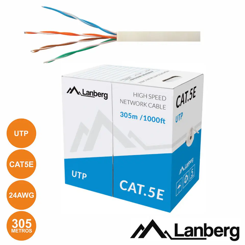 Cabo UTP CAT5E 4xAWG24 Flexivel 305m Cinzento LANBERG 1