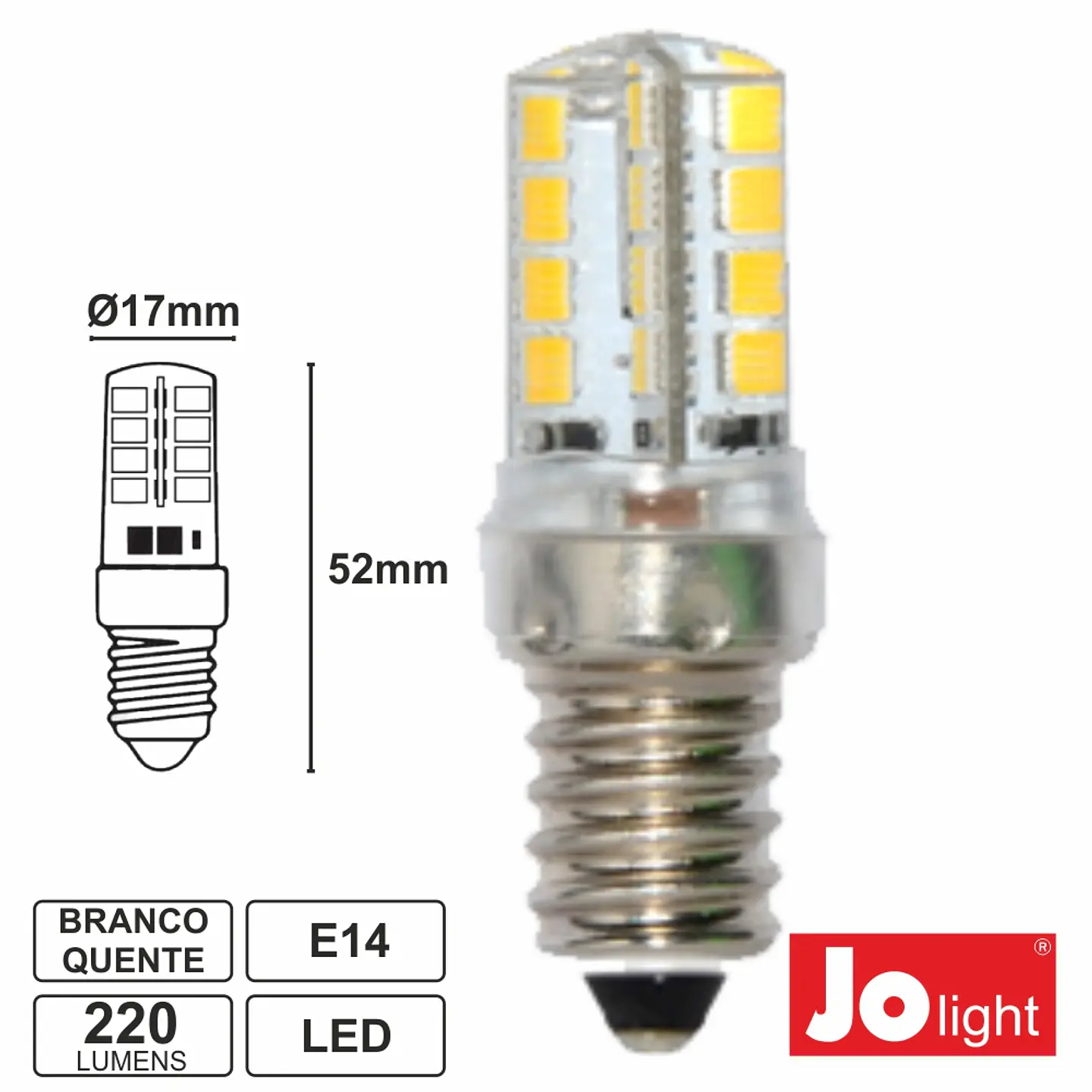 LÂMPADA E14 3W=25W 24V (20-30V) 32 LEDS BRANCO QUENTE 220 LM 1