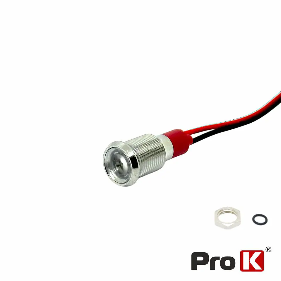 Luz Piloto Redondo De Metal 8mm 12-24V Branco PROK 1