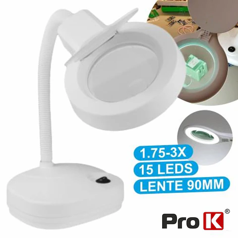 CANDEEIRO C/ LUPA SECRETÁRIA 3/8 DIOPTRIAS 15 LEDS 10W PROK