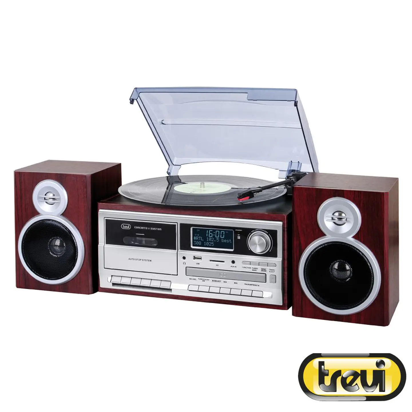 Gira-Discos 33/45/78RPM Retro 2x25W Cd/USB/SD TREVI 1