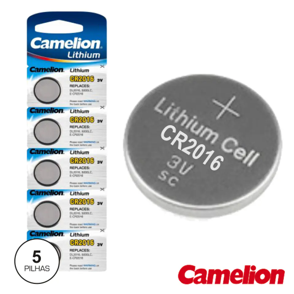 PILHA LITHIUM BOTÃO CR2016 3V 75MA 5X BLISTER CAMELION 1
