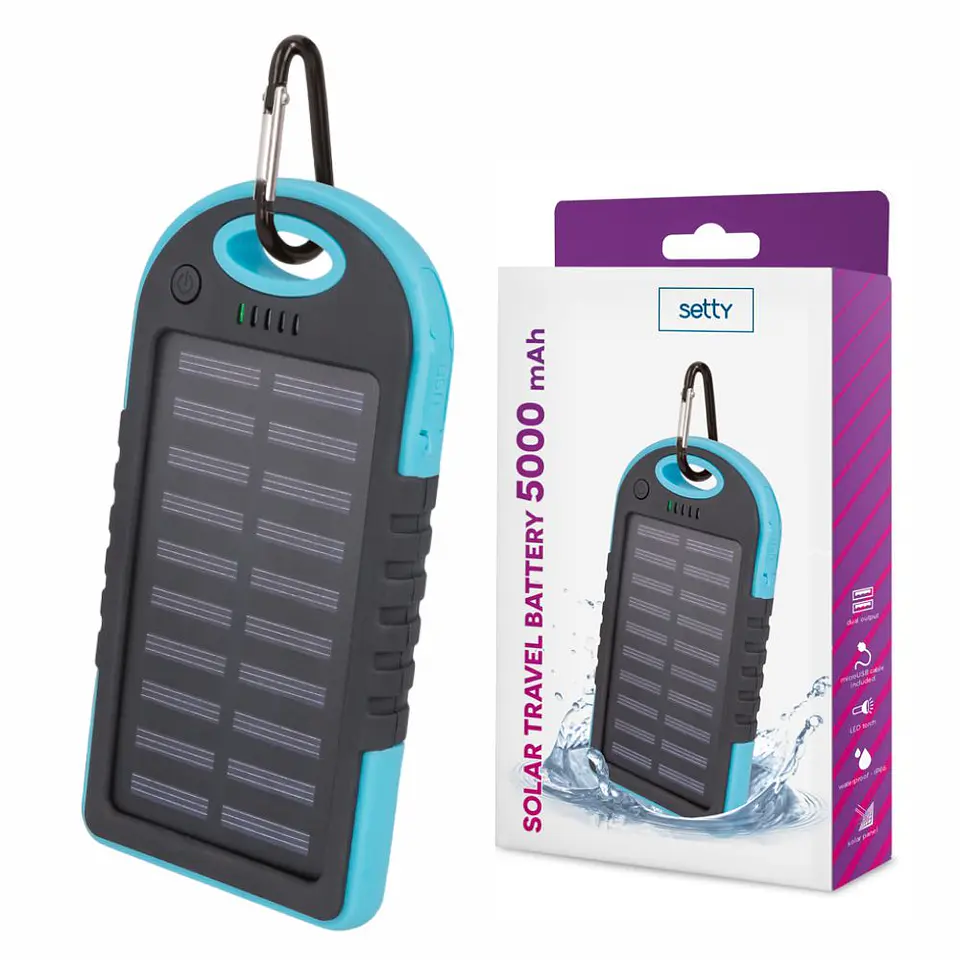 Powerbank 5000mAh Azul C/ Painel Solar E 2 USB 1