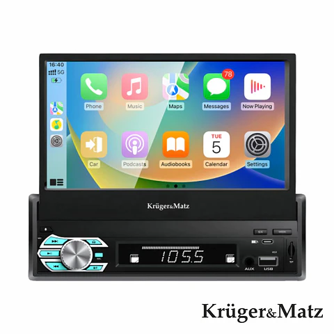 Auto-Rádio 1DIN 7" Retrátil 4x60W CarPlay/Android KRUGERMATZ