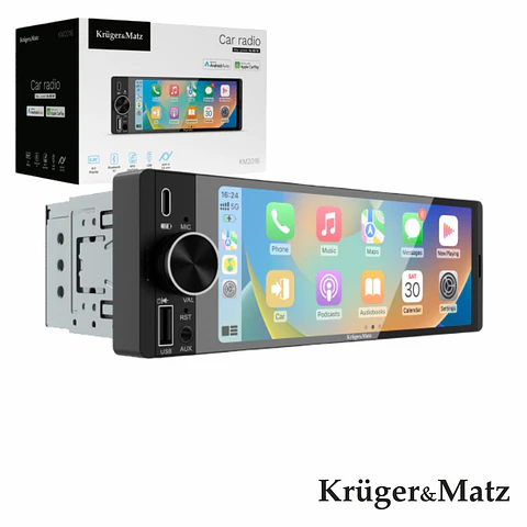 Auto-Rádio 1DIN 6.36" 60Wx4 C/ BT/FM/AUX/USB CarPlay/Android