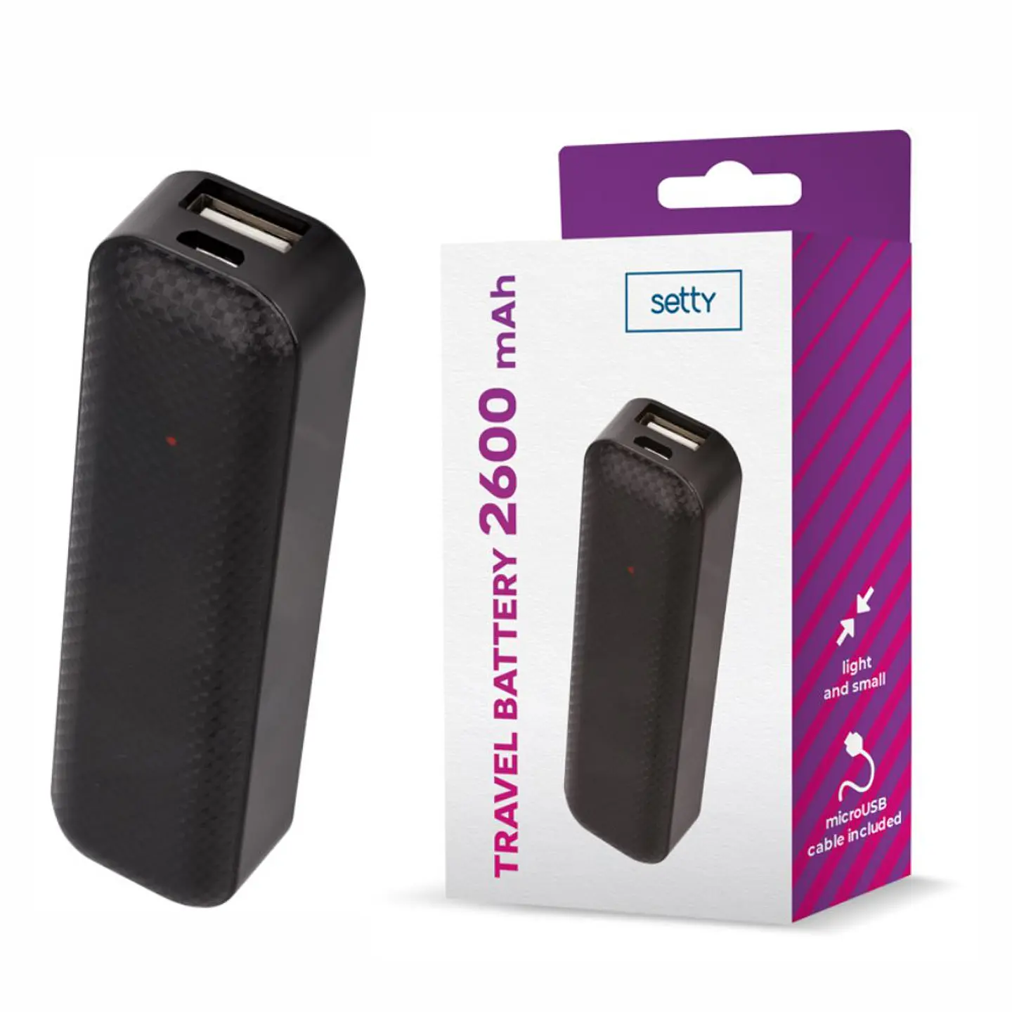 Powerbank 2600mAh C/ Ficha Micro USB Preto SETTY 1