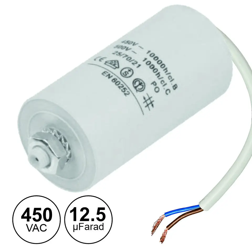 Condensador Arranque 12.5uf 450V + Terra C/ Fios 1