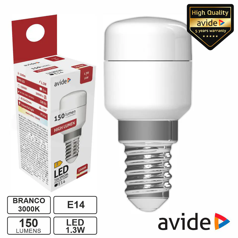 Lâmpada LED E14 Stick T26 1.3W 230V 3000K 150lm AVIDE 1