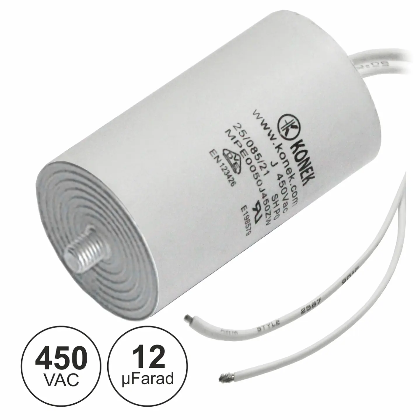 CONDENSADOR ARRANQUE 12uF 450V + TERRA C/ FIOS 1