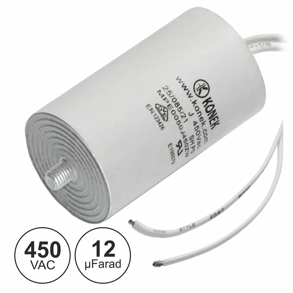 CONDENSADOR ARRANQUE 12uF 450V + TERRA C/ FIOS 1