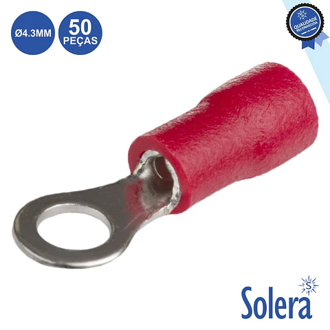 TERMINAL REDONDO ISOLADO 4.3MM 50X VERMELHO SOLERA
