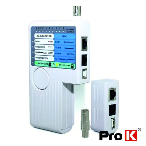 Testador De Cabos Rede/USB BNC RJ11/RJ45 PROK