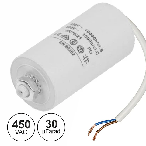 Condensador Arranque 30uf 450V + Terra C/ Fios