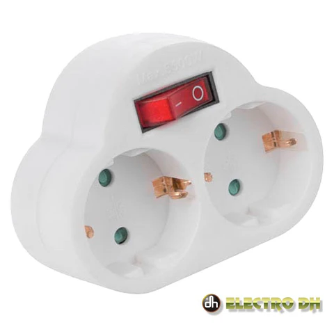 TOMADA ELÉTRICA C/ 2 SAÍDAS INTERRUPTOR BRANCO EDH