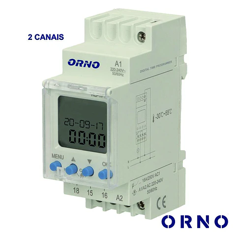 Temporizador Semanal Digital 16A 230V P/ Calha Din ORNO
