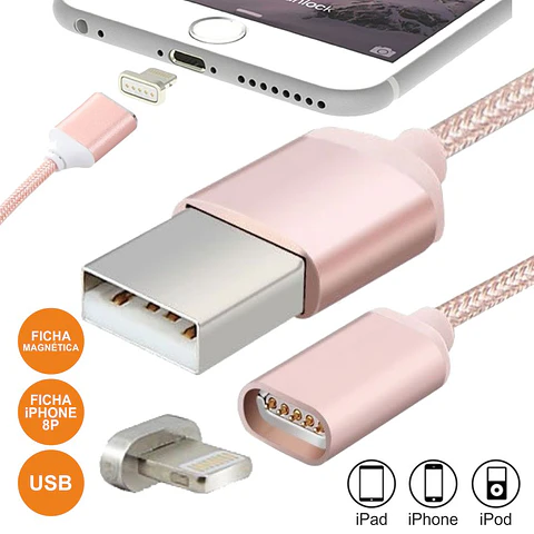 CABO USB-A 2.0 MACHO / IPHONE 5/6 MAGNÉTICO ROSA