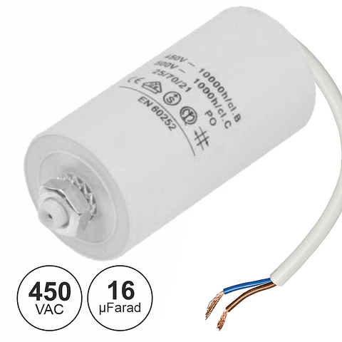 Condensador Arranque 16uf 450V + Terra C/ Fios