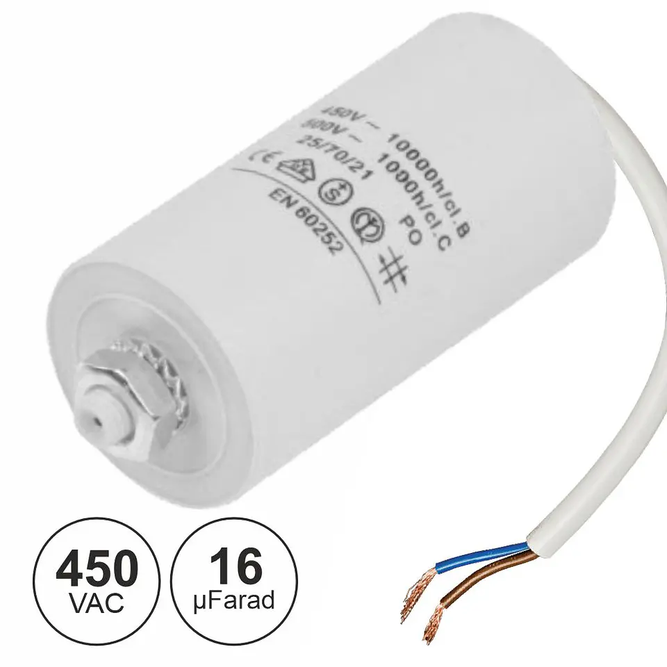 Condensador Arranque 16uf 450V + Terra C/ Fios 1
