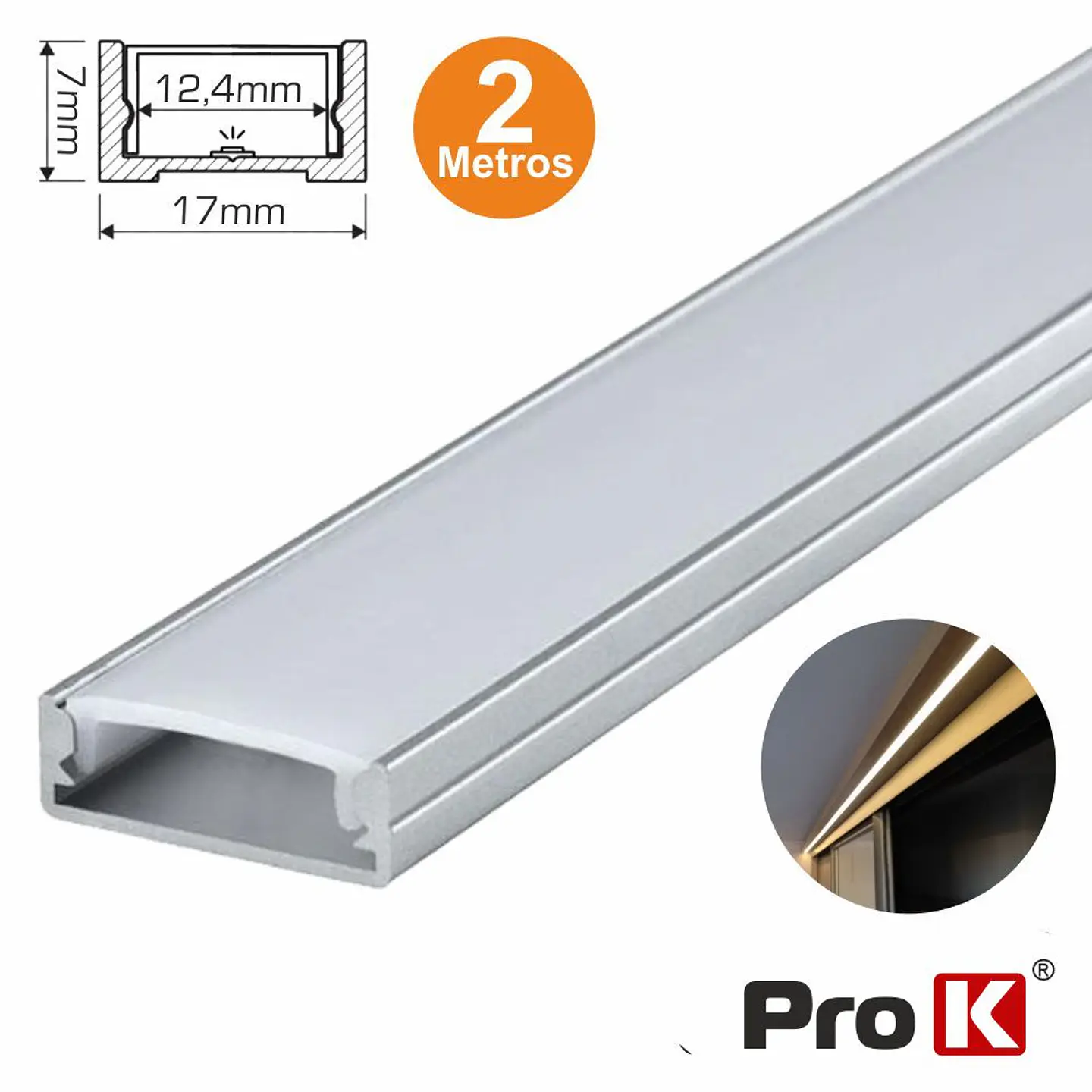 PERFIL DE ALUMÍNIO P/ FITA LEDS 2M PROK 1