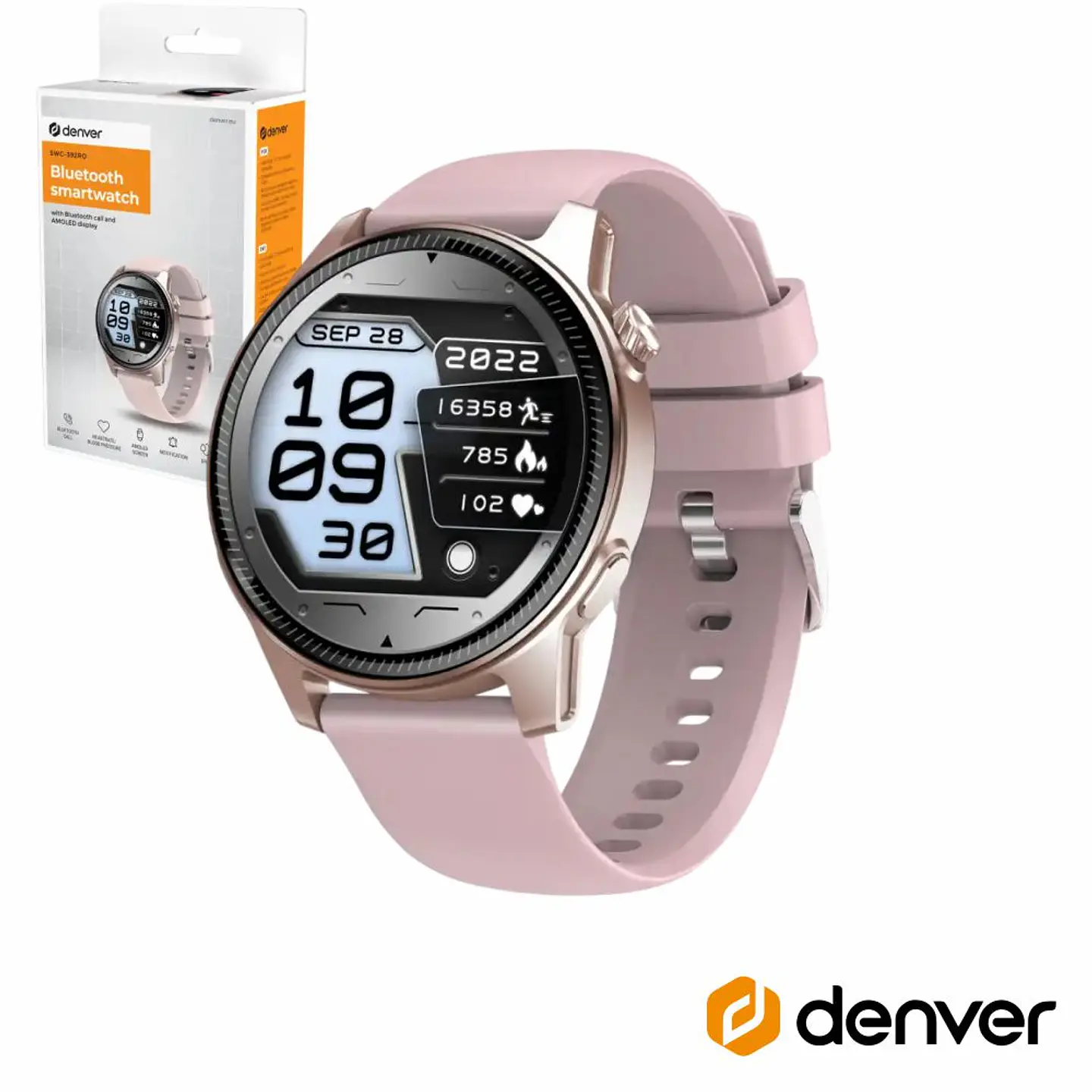 SmartWatch GPS AMOLED P/ Android iOS Rosa IP67 DENVER 1