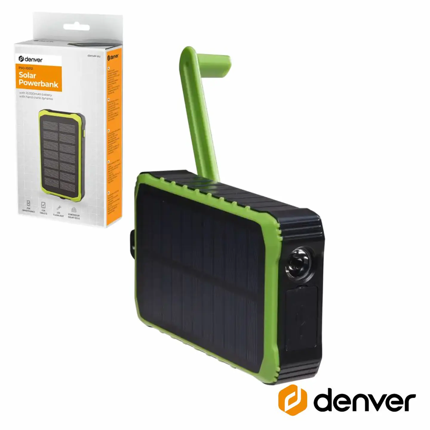 Powerbank 10000mAh c/ Dínamo/Painel Solar 2x USB-A 1x USB-C 1