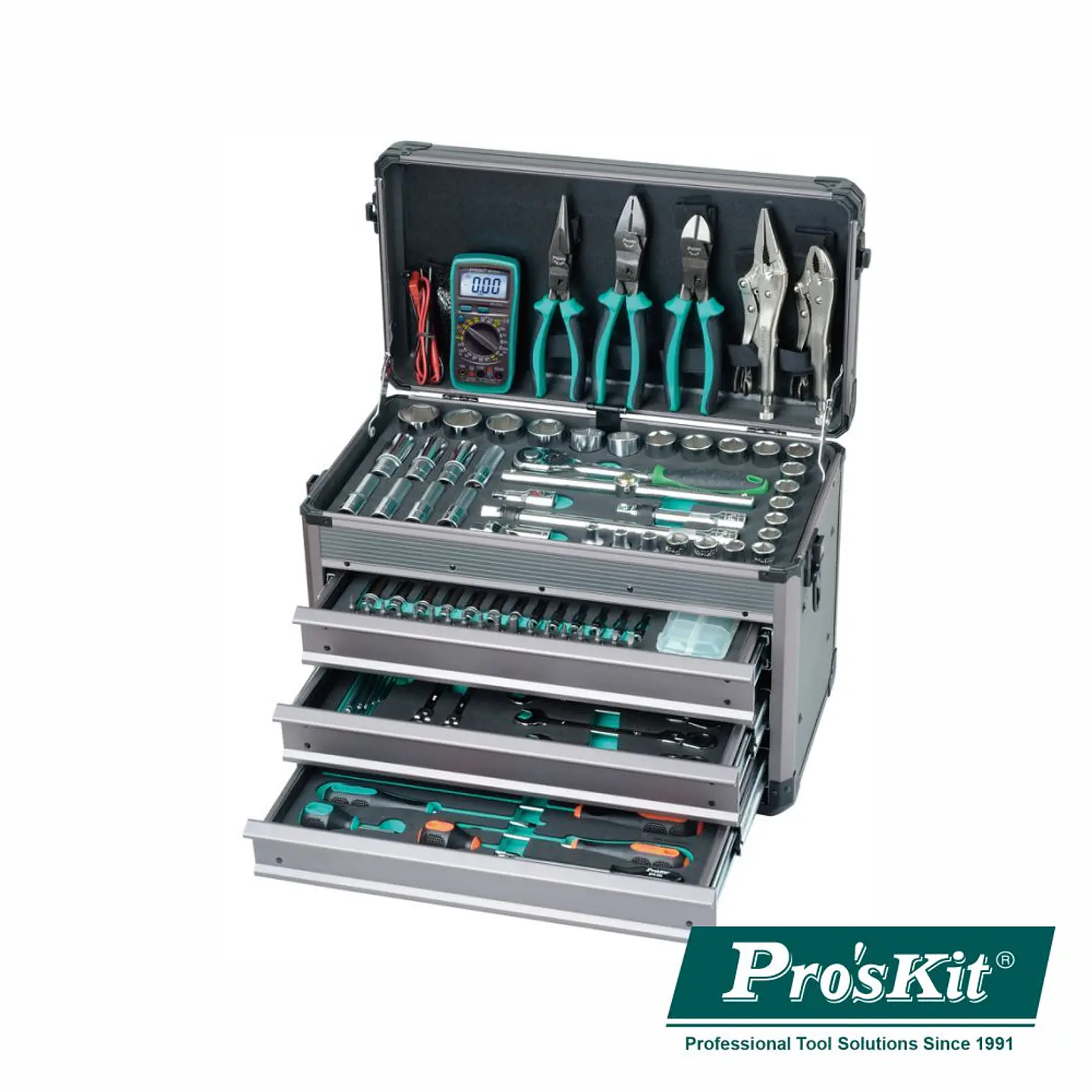 MALA FERRAMENTAS PROFISSIONAL C/ GAVETAS 124 PEÇAS PROSKIT 1