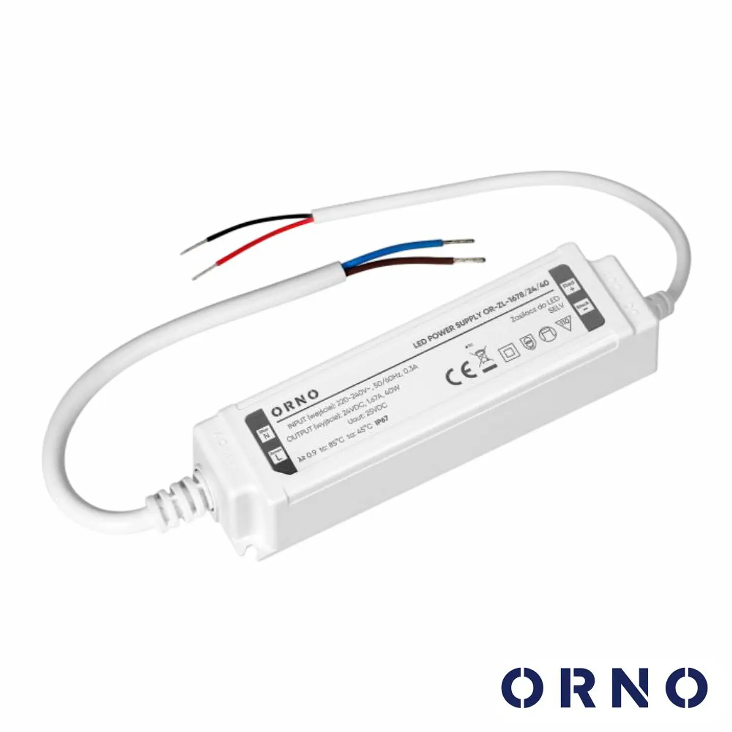 Fonte de Alimentação P/ Fitas LED 24V 40W 1.67A IP67 ORNO 1