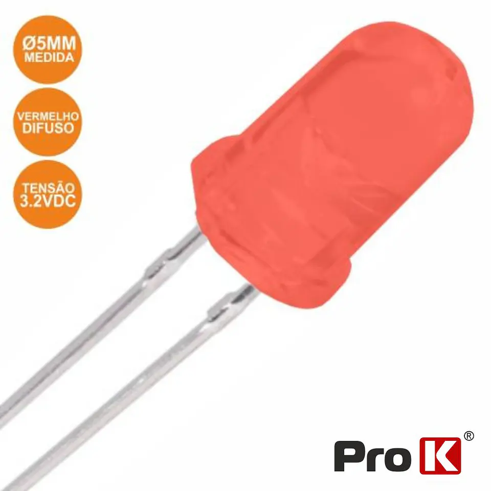 LED 5MM ALTO BRILHO VERMELHO DIFUSO PROK 1