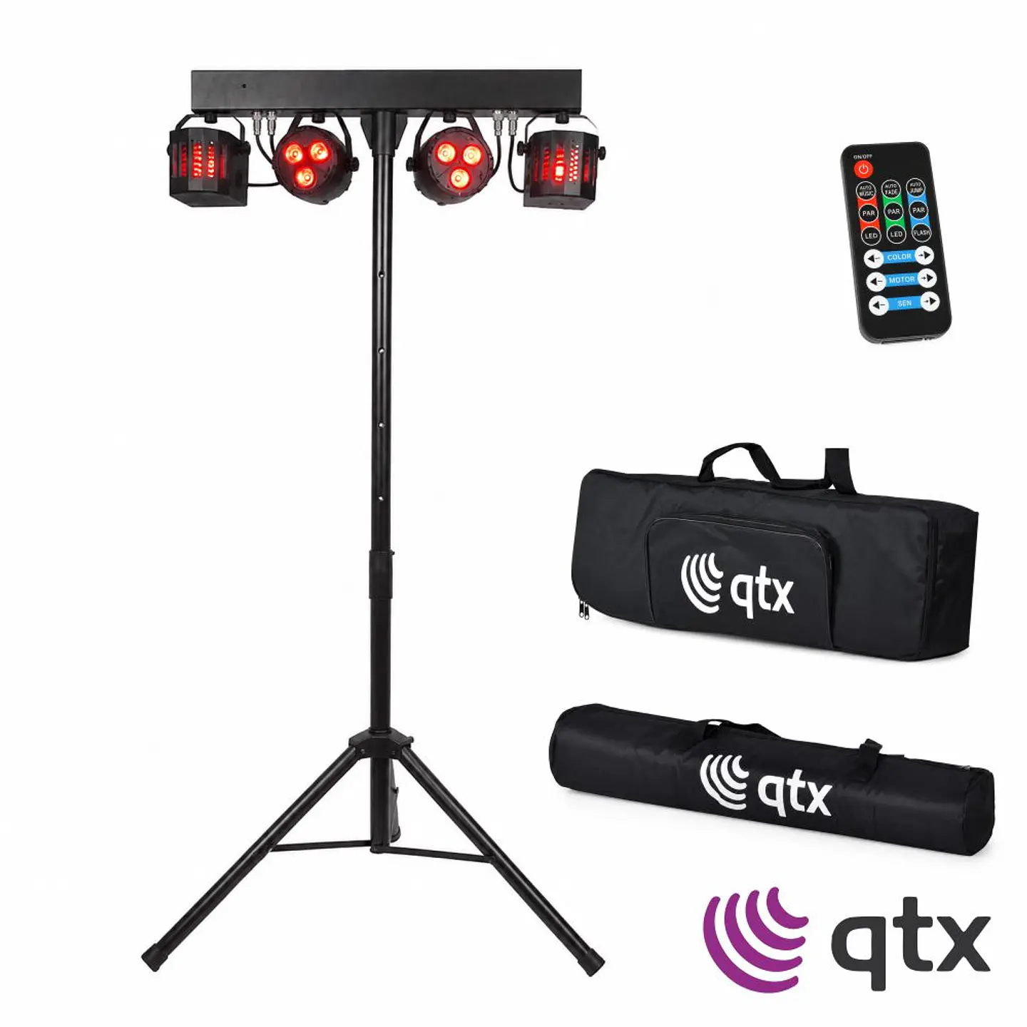 Suporte C/ 2 Projetores Par + 2 Derby C/ Bateria QTX 1