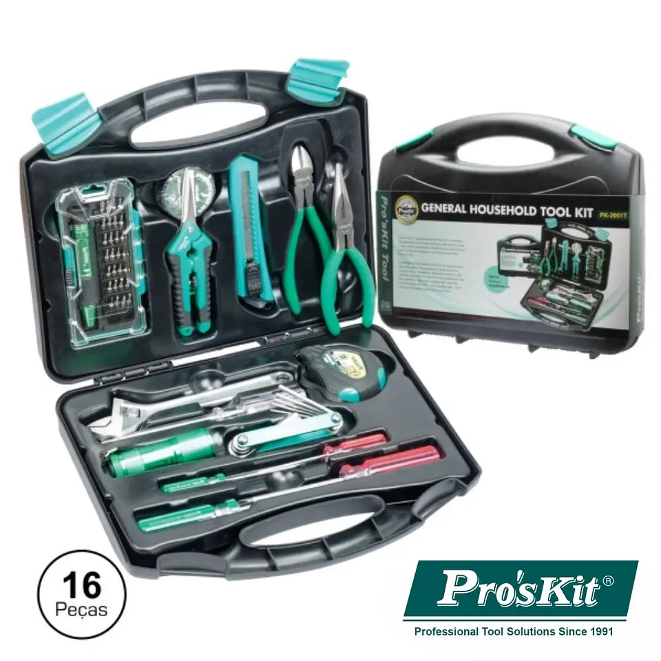 MALA FERRAMENTAS PROFISSIONAL 16 PEÇAS PROSKIT 1