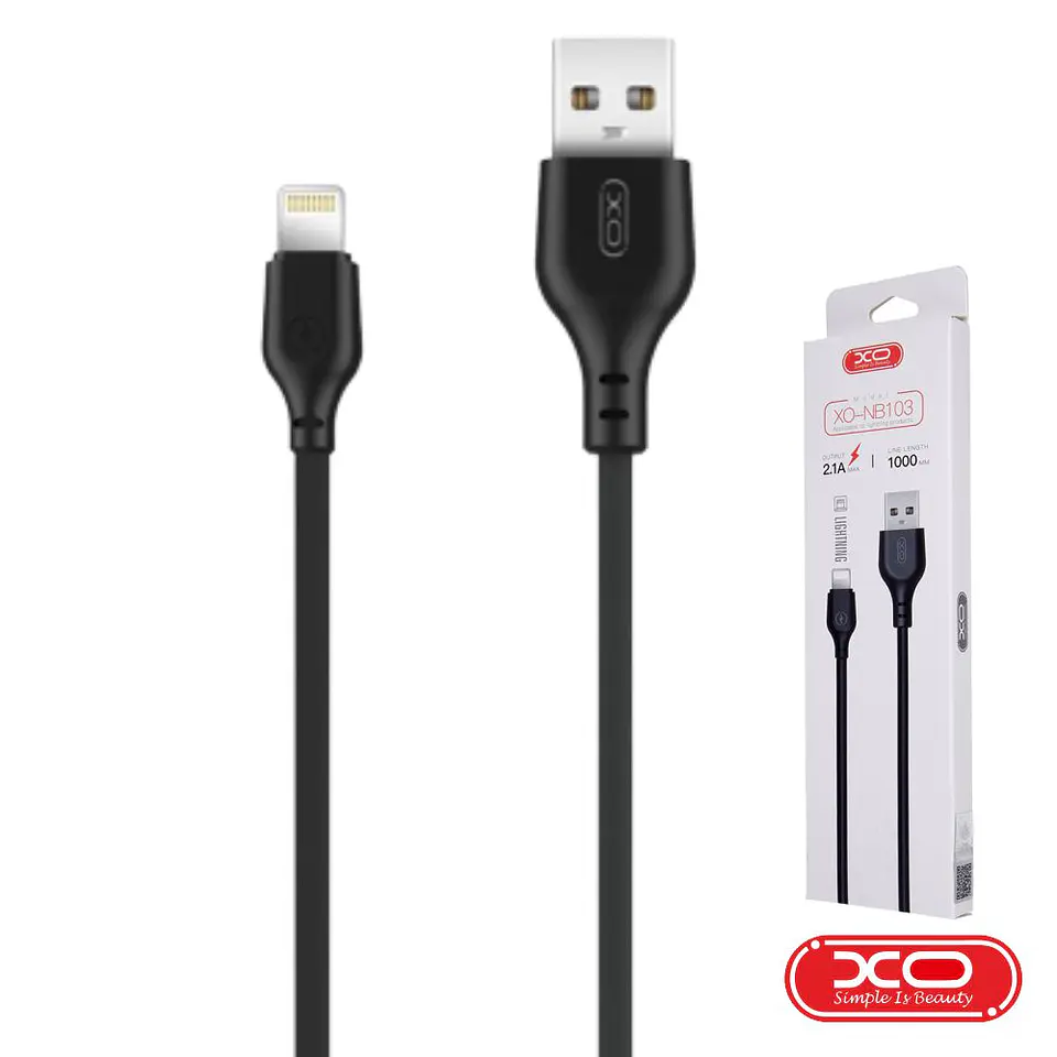 Cabo USB-A 2.0 Macho / Lightning 8P 2.1A 1M Preto XO 1
