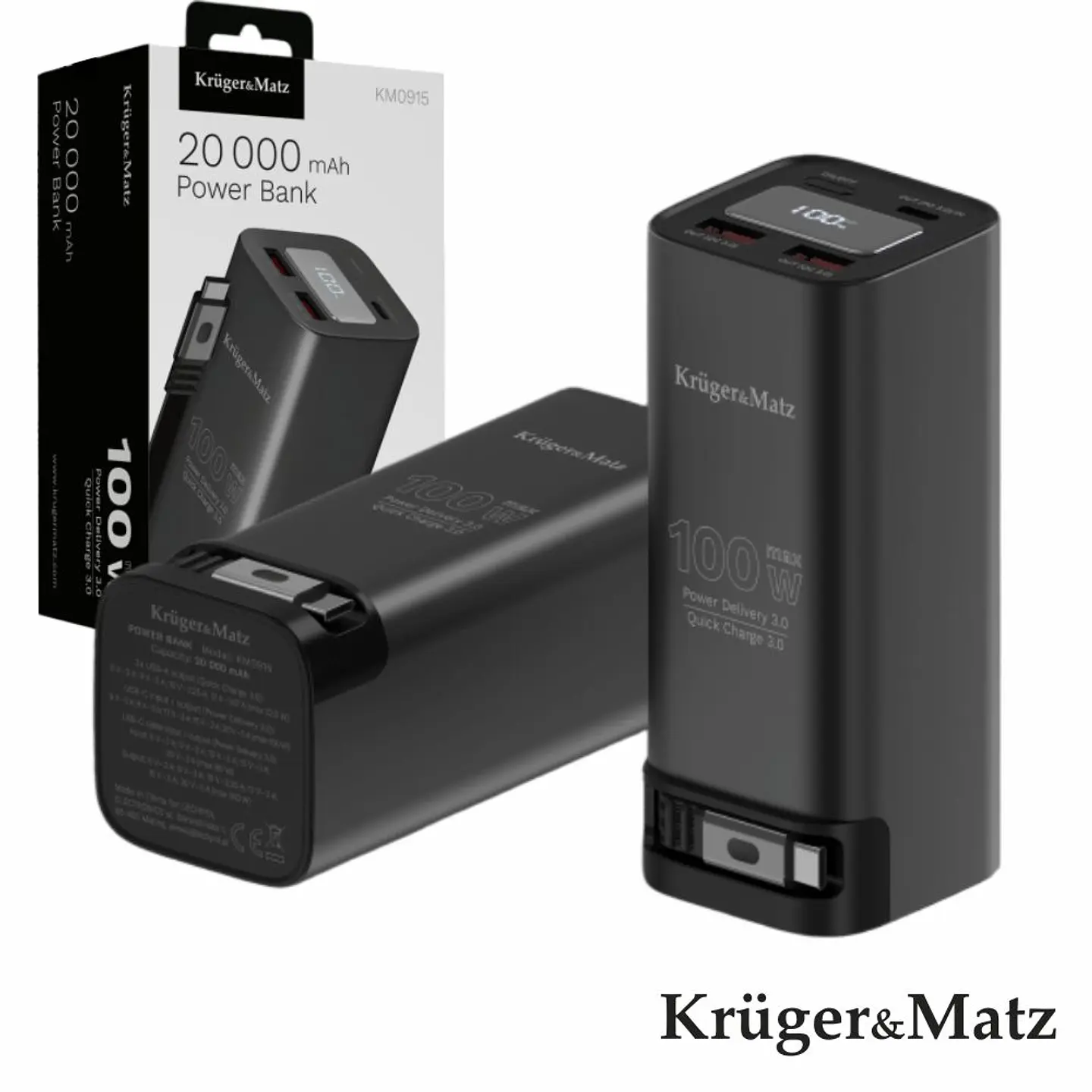Powerbank 20000mAh 100W QC PD C/ Cabo USB-C/ 2xUSB-A /1xUSBC 1