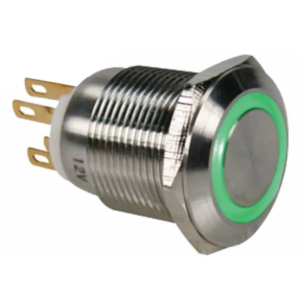 INTERRUPTOR REDONDO METAL (ON)-OFF 12V 12MM 4P VERDE 1
