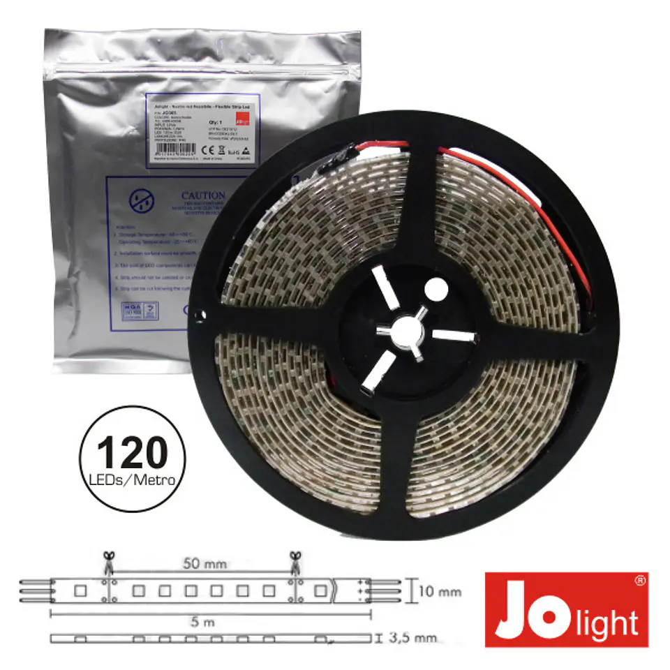 FITA 600 LEDS 3528 IMPERMEÁVEL BRANCO QUENTE 12V 5M JOLIGHT 1