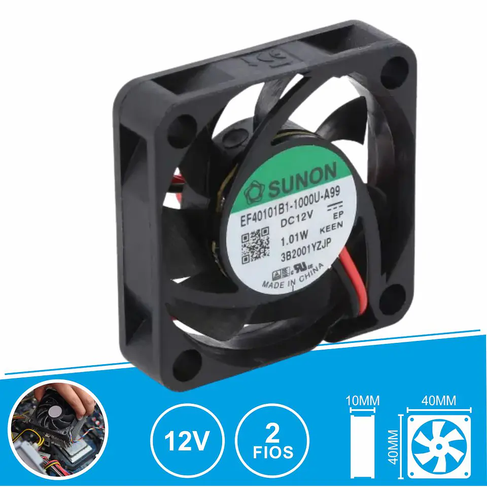 Ventoinha 12VDC 40x40x10mm 2 Fios EF40101B1-1000U-A99 SUNON 1