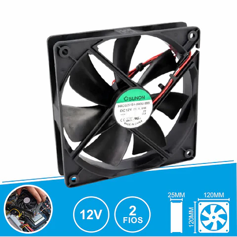 Ventoinha 12VDC 120x120x25mm 2 Fios HAC0251S4-000U-999 SUNON