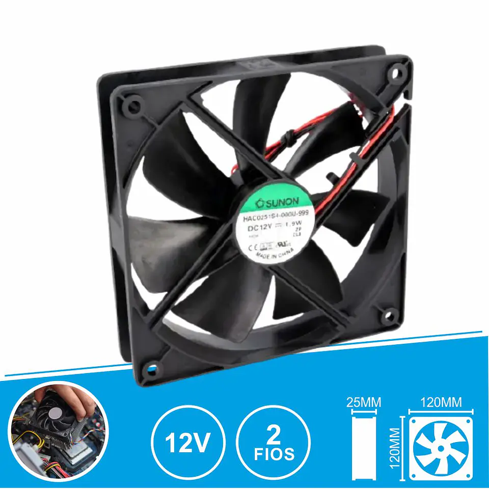 Ventoinha 12VDC 120x120x25mm 2 Fios HAC0251S4-000U-999 SUNON 1