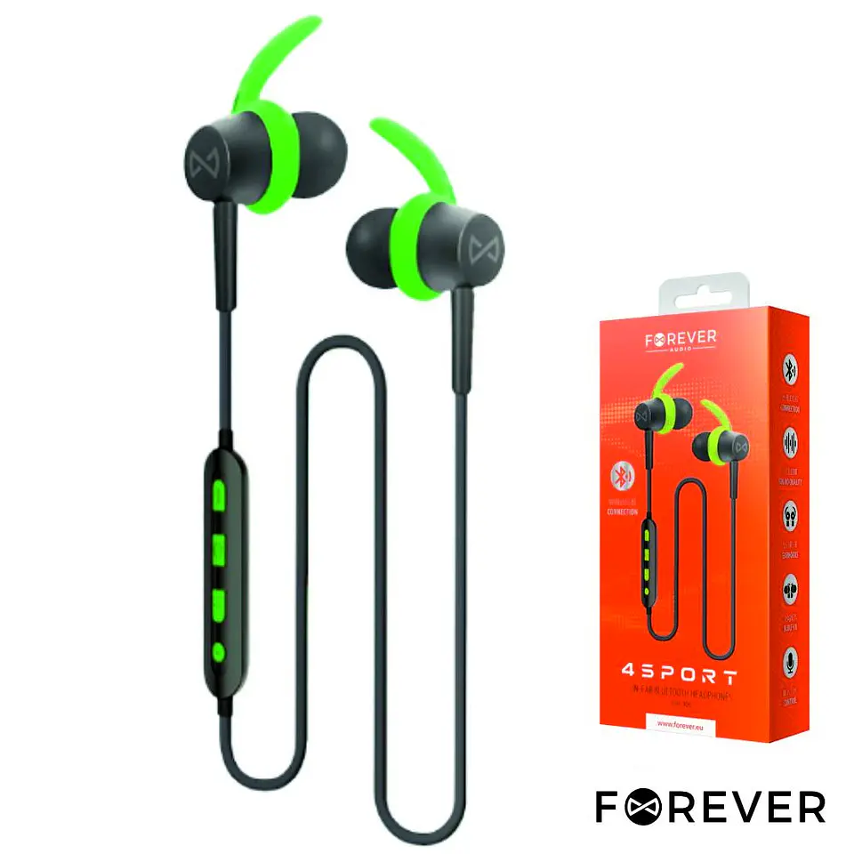 Auscultadores Bluetooth S/ Fios Mic Verde 4Sport FOREVER 1