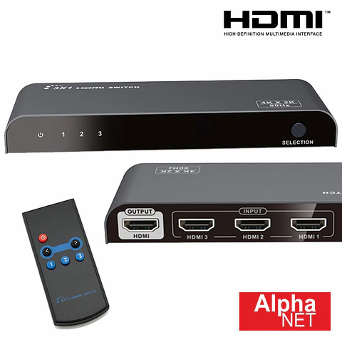 DISTRIBUIDOR COMUTADOR HDMI 3 ENTRADAS 1 SAÍDA COMANDO JOIN