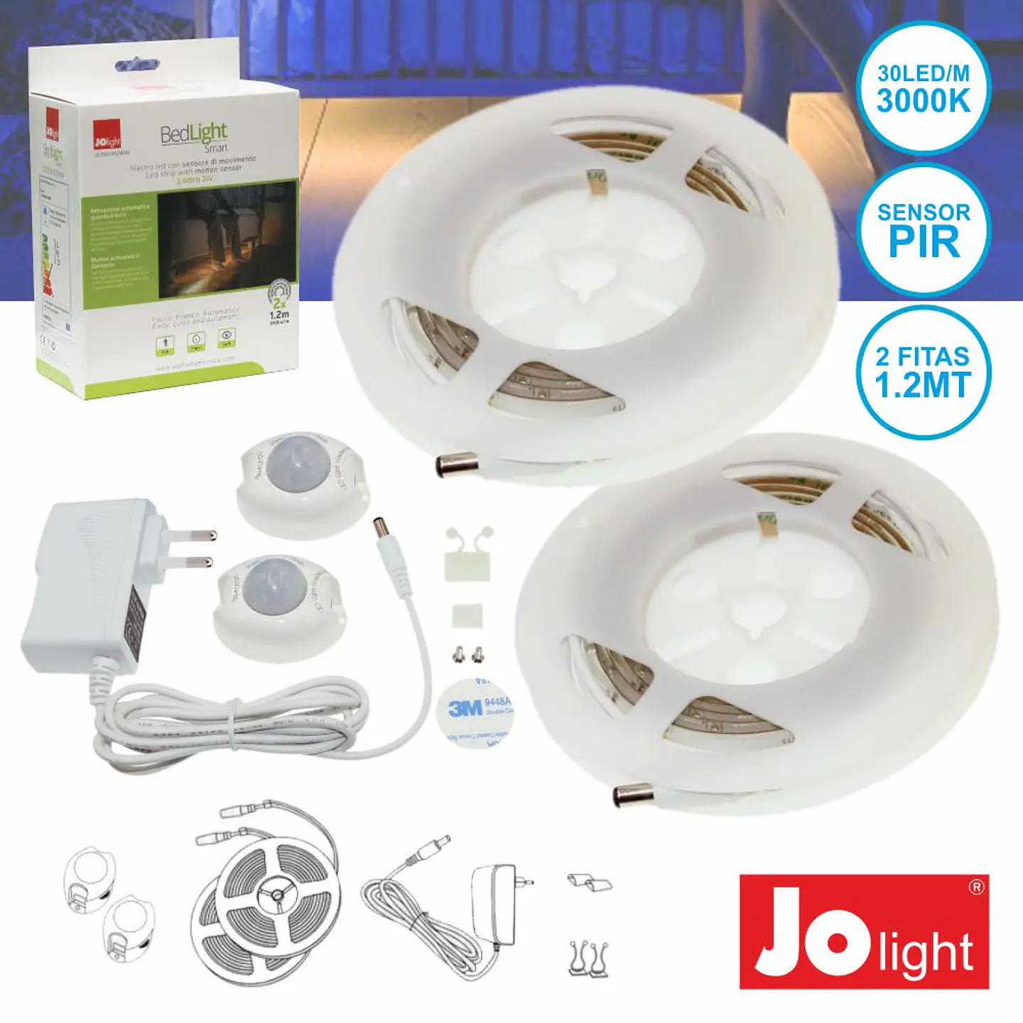 KIT FITA LEDS C/SENSORES E ALIMENTADOR JOLIGHT 1