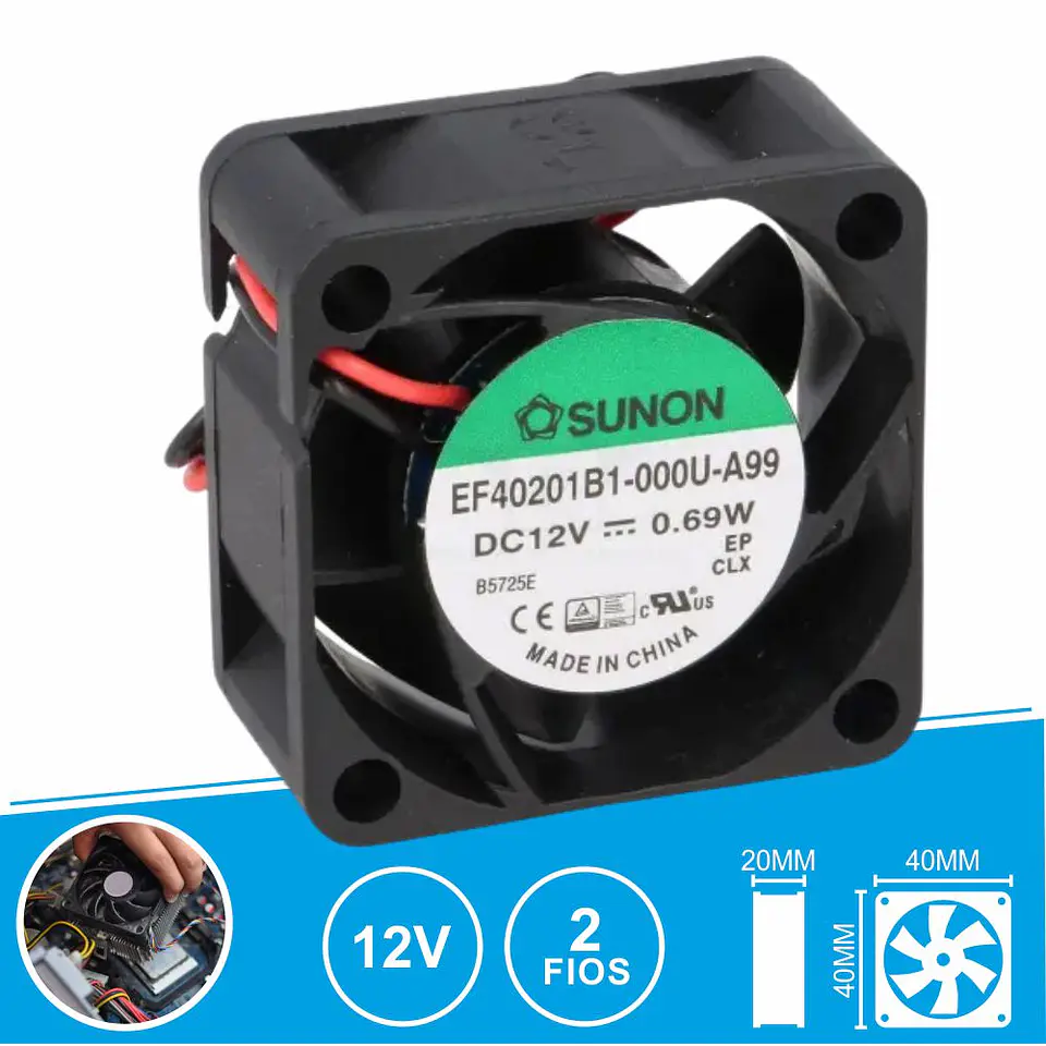 Ventoinha 12VDC 40x40x20mm 2 Fios EF40201B1-000U-A99 SUNON 1