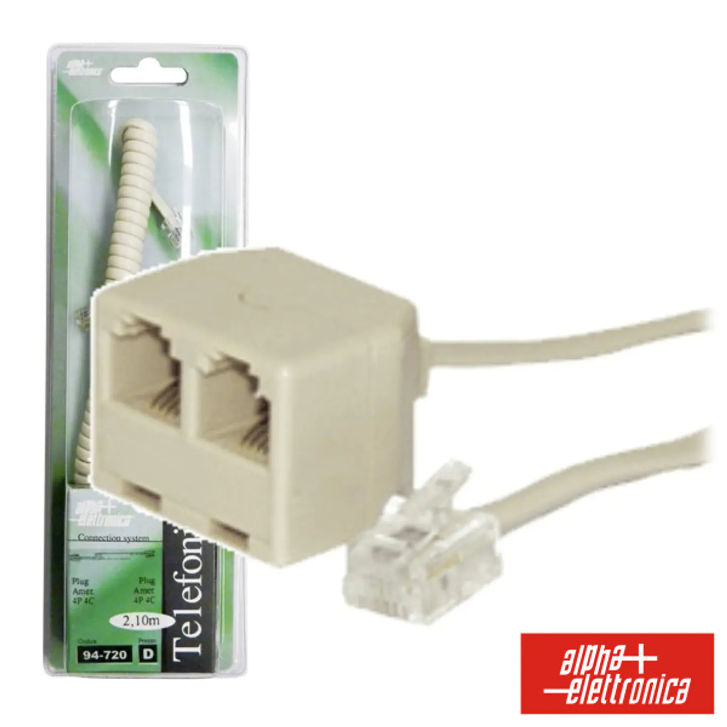 CABO TELEFONE 6P4C MACHO/ 2FÊMEA CREME 2.1M BLISTER 1