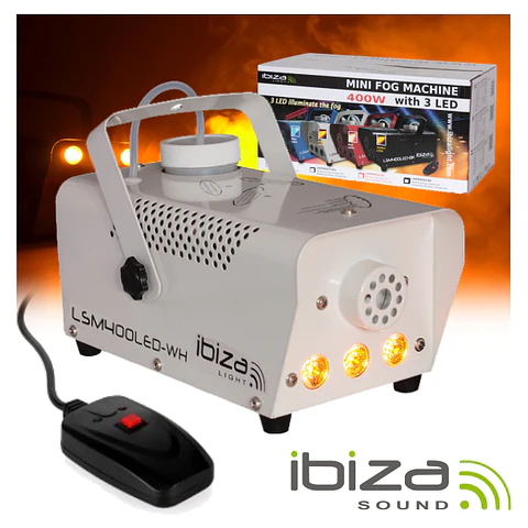 MÁQUINA DE FUMOS 400W C/ 3 LEDS 3W E COMANDO BRANCO IBIZA